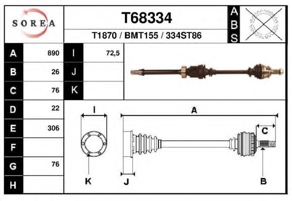 Árbol de transmisión delantero derecho T68334 EAI