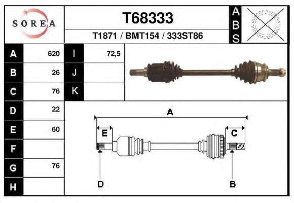 Árbol de transmisión delantero izquierdo T68333 EAI