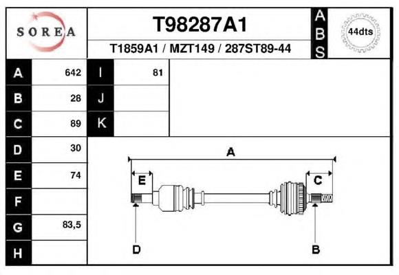 T98287A1 EAI árbol de transmisión delantero izquierdo