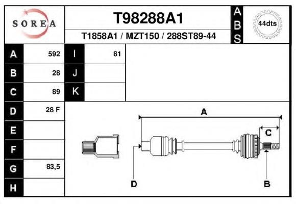 T98288A1 EAI árbol de transmisión delantero derecho