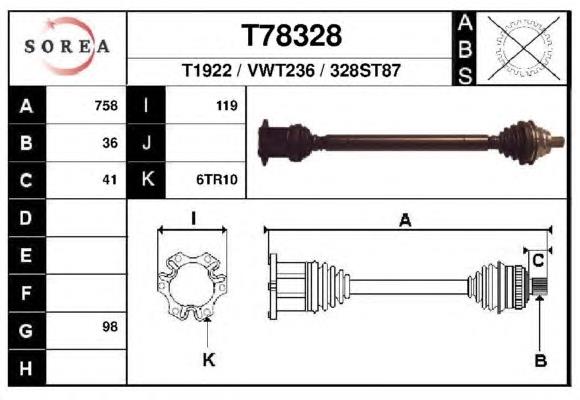 Árbol de transmisión delantero derecho T78328 EAI