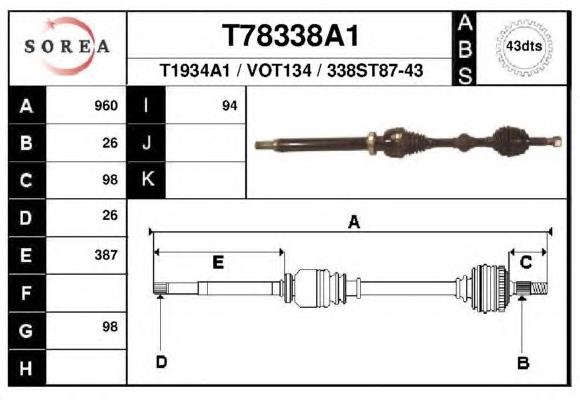 T78338A1 EAI árbol de transmisión delantero derecho