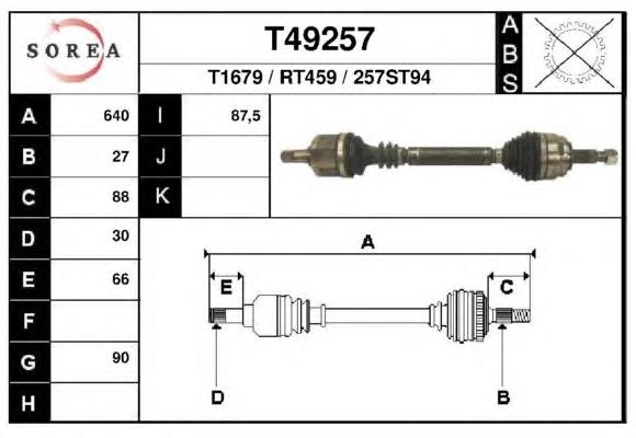 T49257 EAI árbol de transmisión delantero izquierdo