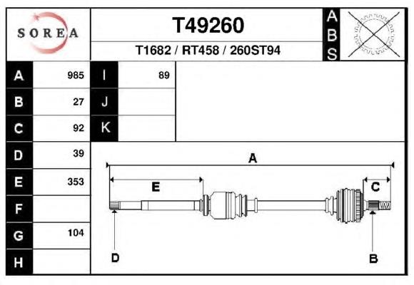 T49260 EAI árbol de transmisión delantero derecho