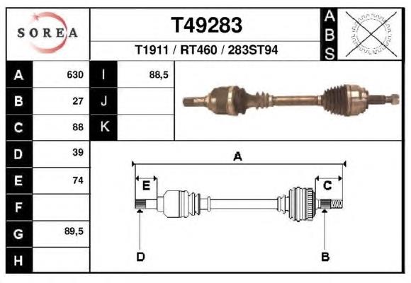 T49283 EAI árbol de transmisión delantero izquierdo