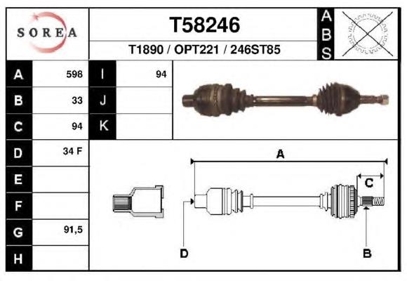 Árbol de transmisión delantero derecho T58246 EAI