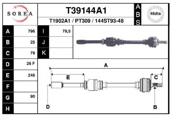 Árbol de transmisión delantero derecho 32739Q Peugeot/Citroen