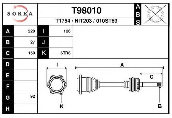 T98010 EAI árbol de transmisión delantero