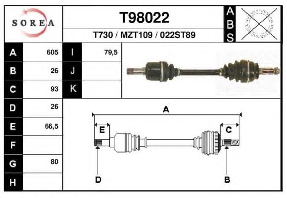 Árbol de transmisión delantero izquierdo G02122510A Mazda