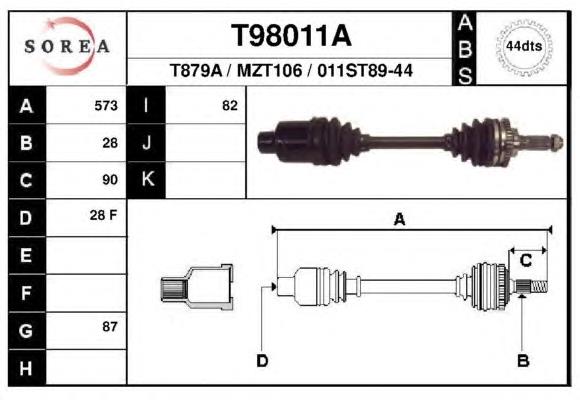 Árbol de transmisión delantero derecho G5682550XA Mazda