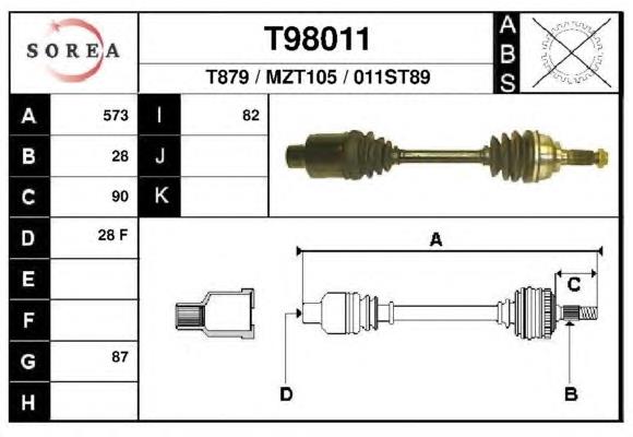 T98011 EAI árbol de transmisión delantero derecho