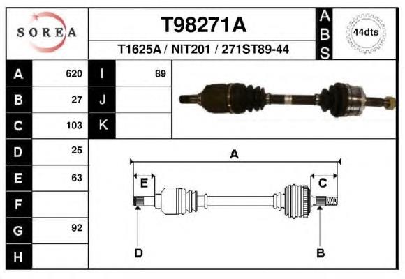 T98271A EAI árbol de transmisión delantero izquierdo