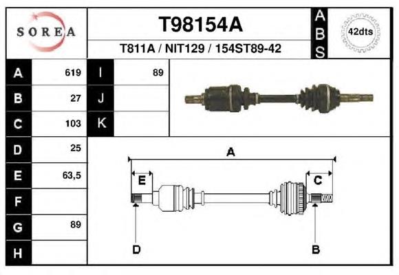 T98154A EAI árbol de transmisión delantero izquierdo