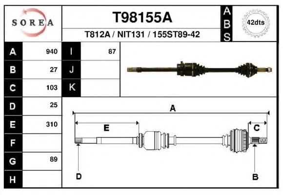 Árbol de transmisión delantero derecho T98155A EAI