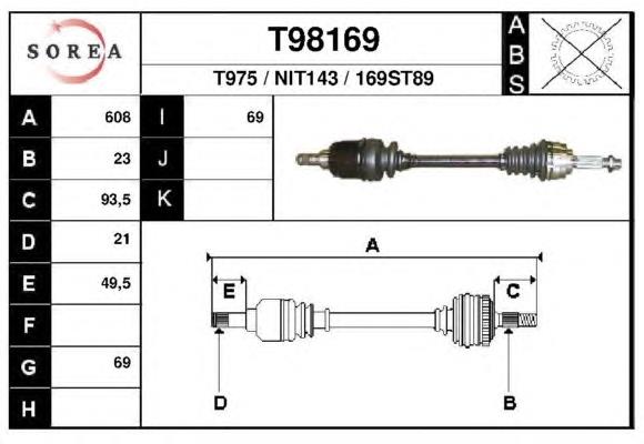 Árbol de transmisión delantero izquierdo T98169 EAI