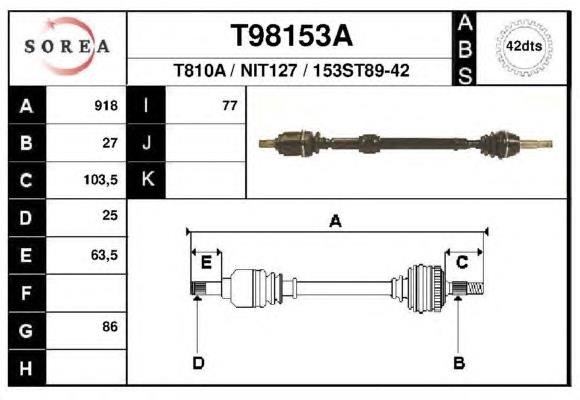 T98153A EAI árbol de transmisión delantero derecho