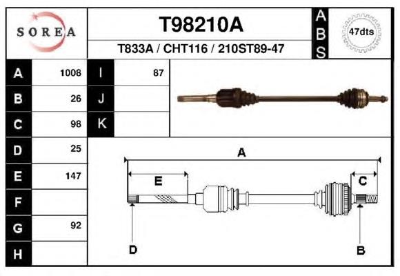 T98210A EAI árbol de transmisión delantero derecho