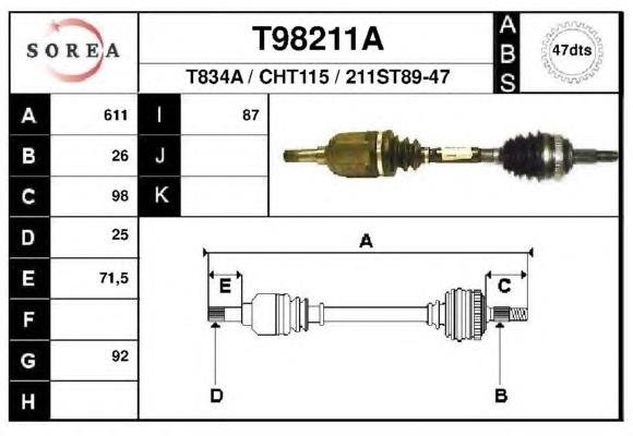 T98211A EAI árbol de transmisión delantero izquierdo