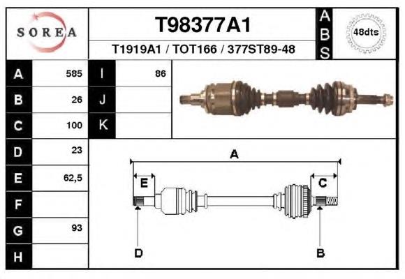 Árbol de transmisión delantero izquierdo T98377A1 EAI