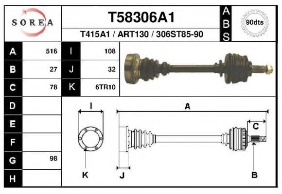 T58306A1 EAI árbol de transmisión delantero