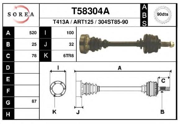 T58304A EAI árbol de transmisión delantero