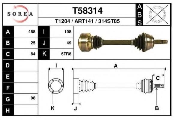 T58314 EAI árbol de transmisión delantero izquierdo