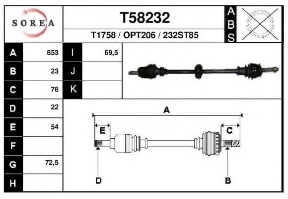 T58232 EAI árbol de transmisión delantero derecho