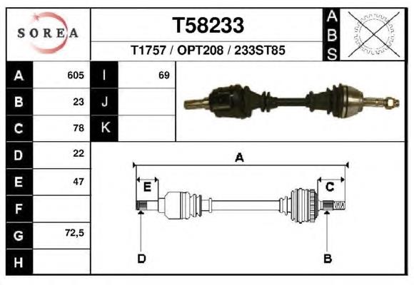 T58233 EAI árbol de transmisión delantero izquierdo