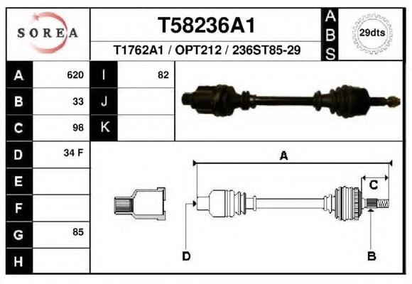 T58236A1 EAI árbol de transmisión delantero derecho