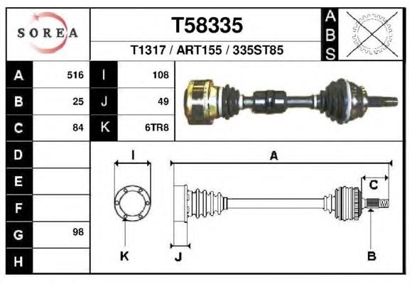 T58335 EAI árbol de transmisión delantero izquierdo