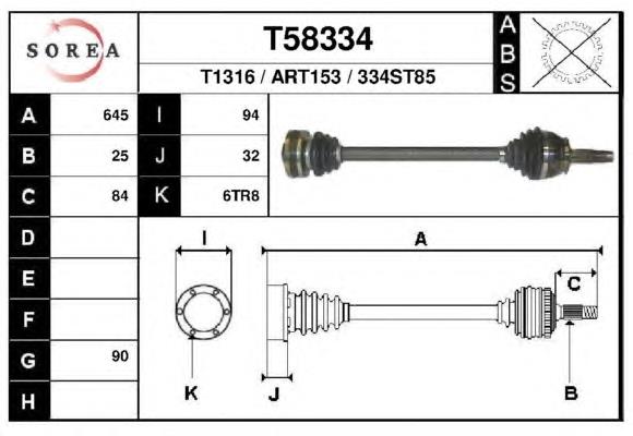 T58334 EAI árbol de transmisión delantero