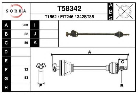 T58342 EAI árbol de transmisión delantero derecho