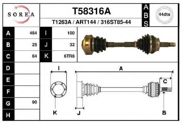 T58316A EAI árbol de transmisión delantero derecho