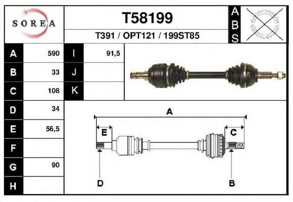 T58199 EAI árbol de transmisión delantero izquierdo