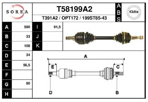 T58199A2 EAI árbol de transmisión delantero izquierdo