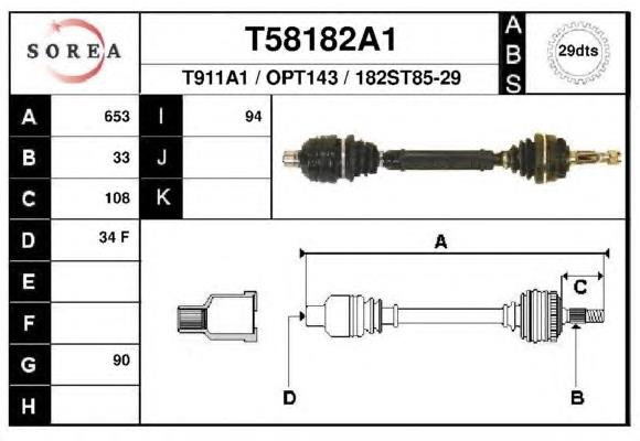 T58182A1 EAI árbol de transmisión delantero derecho