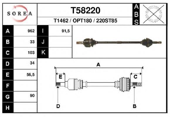 T58220 EAI árbol de transmisión delantero derecho