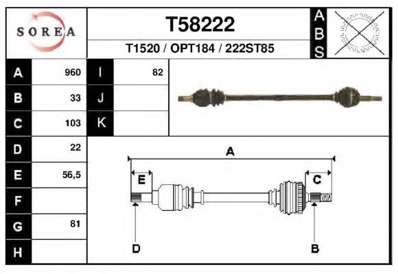 T58222 EAI árbol de transmisión delantero derecho