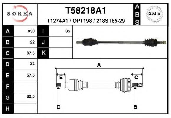 Árbol de transmisión delantero derecho T58218A1 EAI