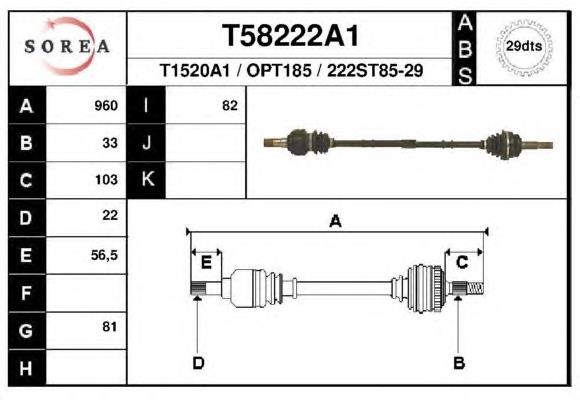 T58222A1 EAI árbol de transmisión delantero derecho