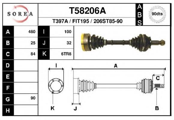 T58206A EAI árbol de transmisión delantero izquierdo