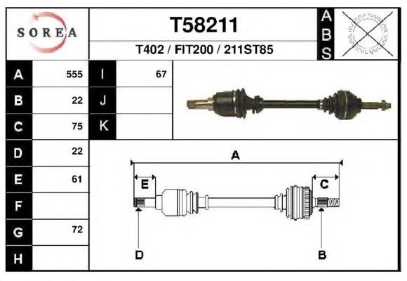 T58211 EAI árbol de transmisión delantero izquierdo