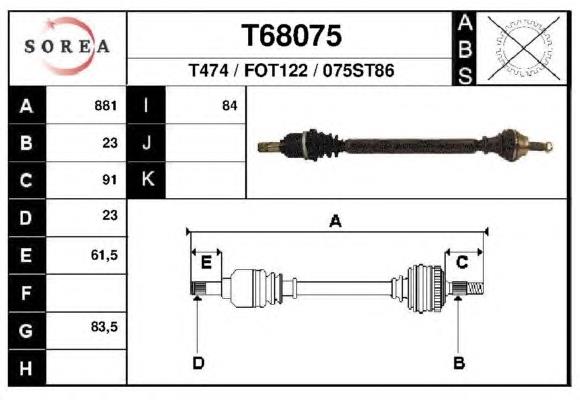 Árbol de transmisión delantero derecho 5018688 Ford