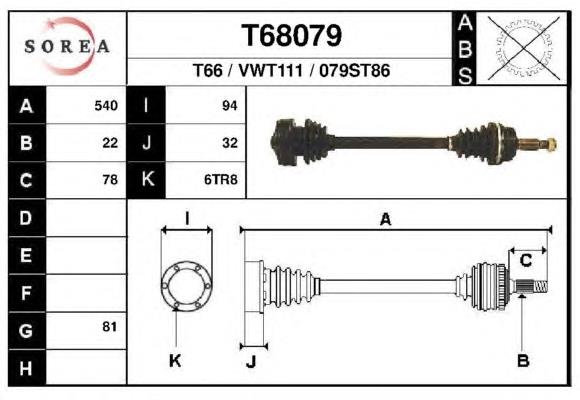 T68079 EAI árbol de transmisión delantero izquierdo