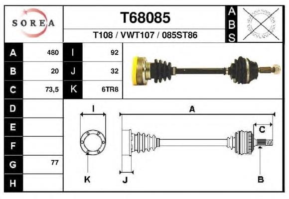 T68085 EAI árbol de transmisión delantero izquierdo