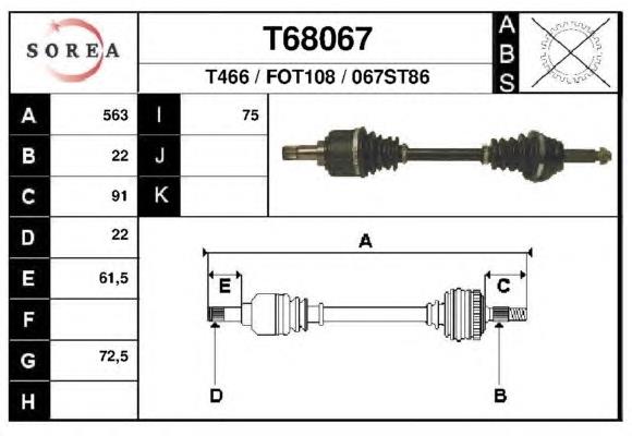 Árbol de transmisión delantero izquierdo para Ford Fiesta (GBFT)