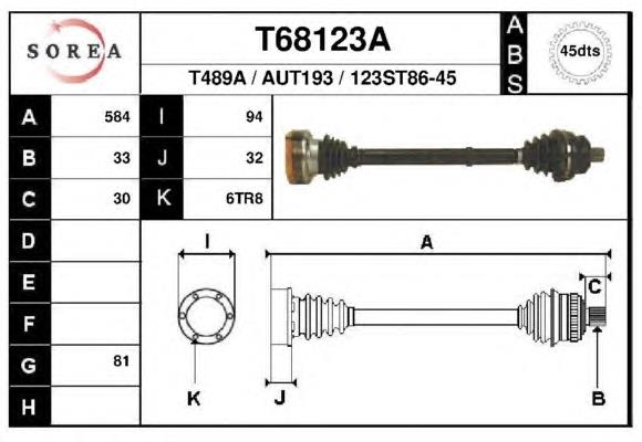 T68123A EAI árbol de transmisión delantero izquierdo