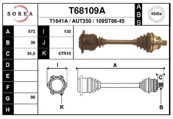 T68109A EAI árbol de transmisión delantero izquierdo