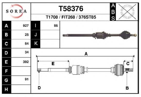 Árbol de transmisión delantero derecho T58376 EAI