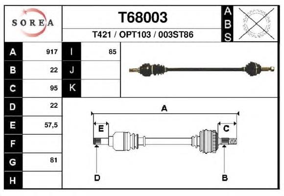 T68003 EAI árbol de transmisión delantero derecho